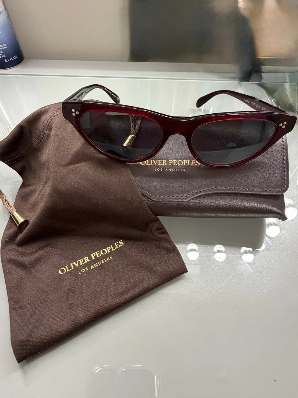 Oliver Peoples Burgundy Cat-Eye Sunglasses with Dark Smoke Lenses